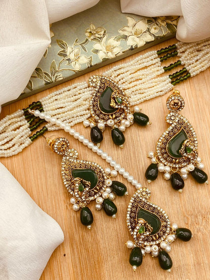 Turkish Teardrop Motif Guluband set N-113-Golden