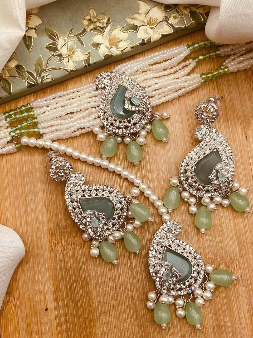 Turkish Teardrop Motif Guluband set N-113-Silver