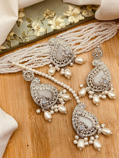 Turkish Teardrop Motif Guluband set N-113-Silver