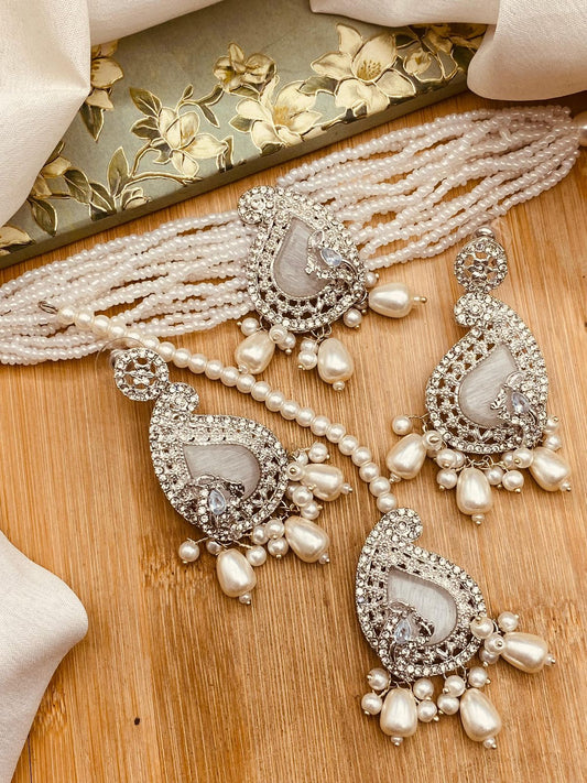 Turkish Teardrop Motif Guluband set N-113-Silver