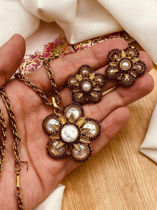 Turkish Mother Pearl Locket set L-912