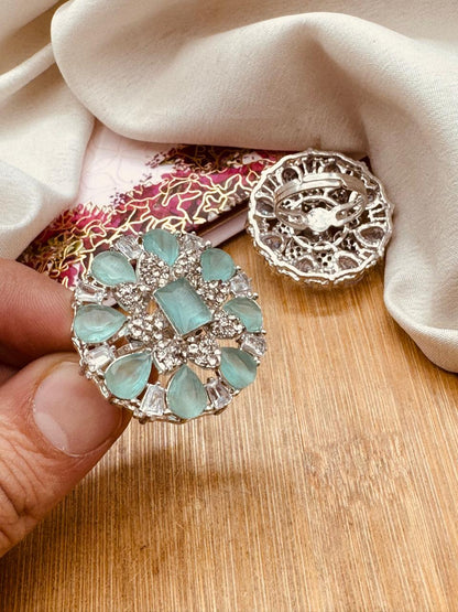 Zirconia Flower Adjustable Ring R-417