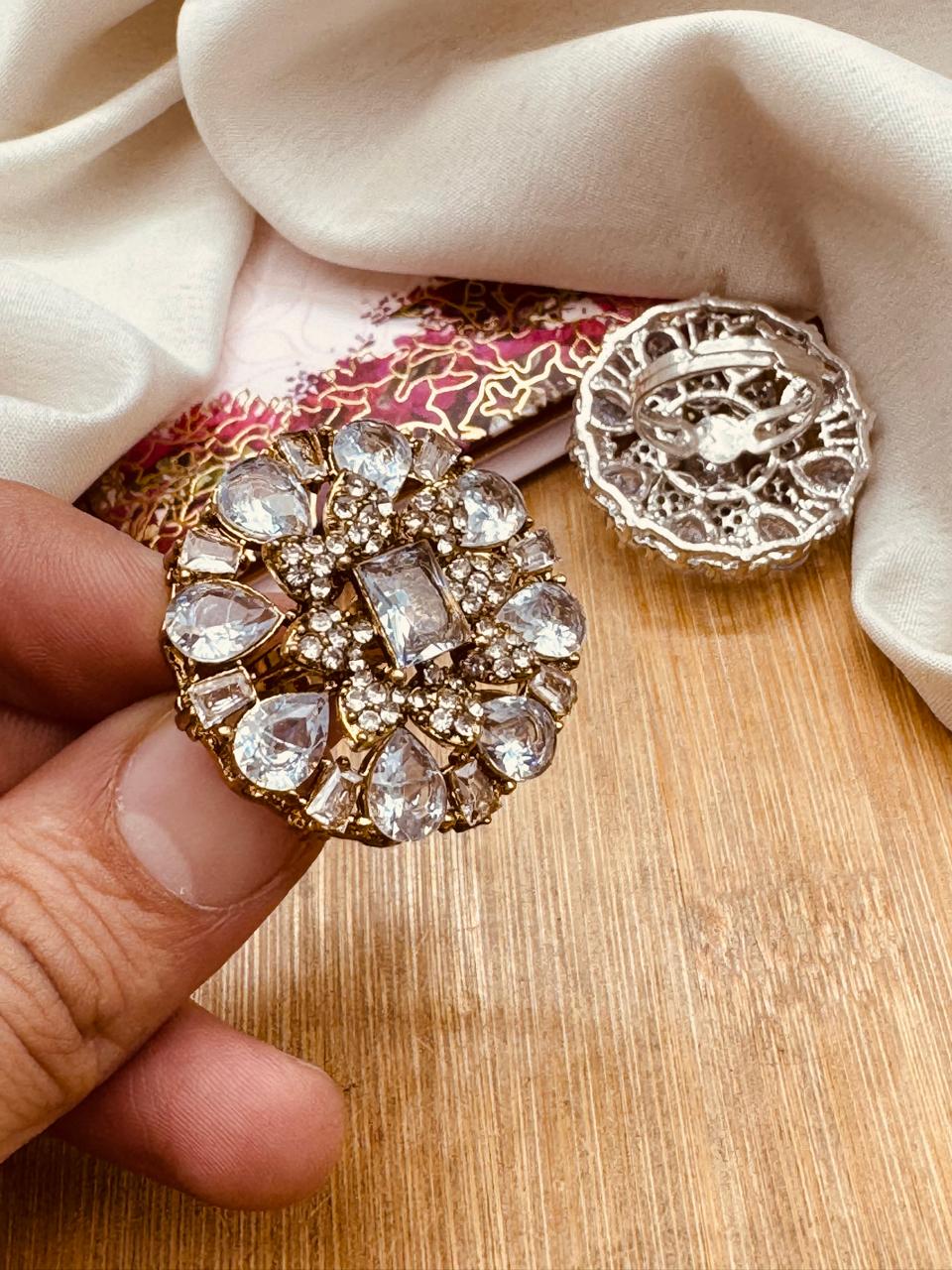 Zirconia Flower Adjustable Ring R-417