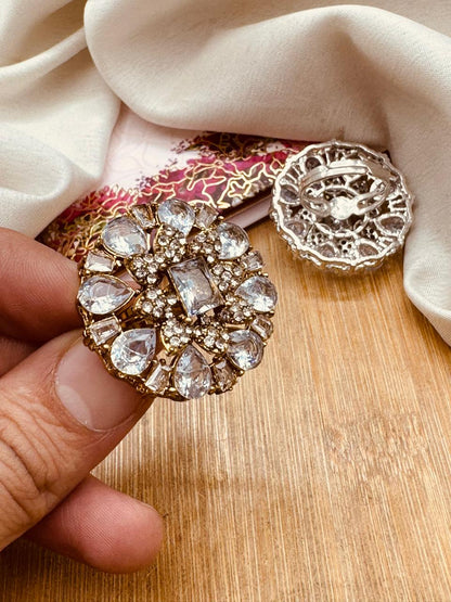 Zirconia Flower Adjustable Ring R-417