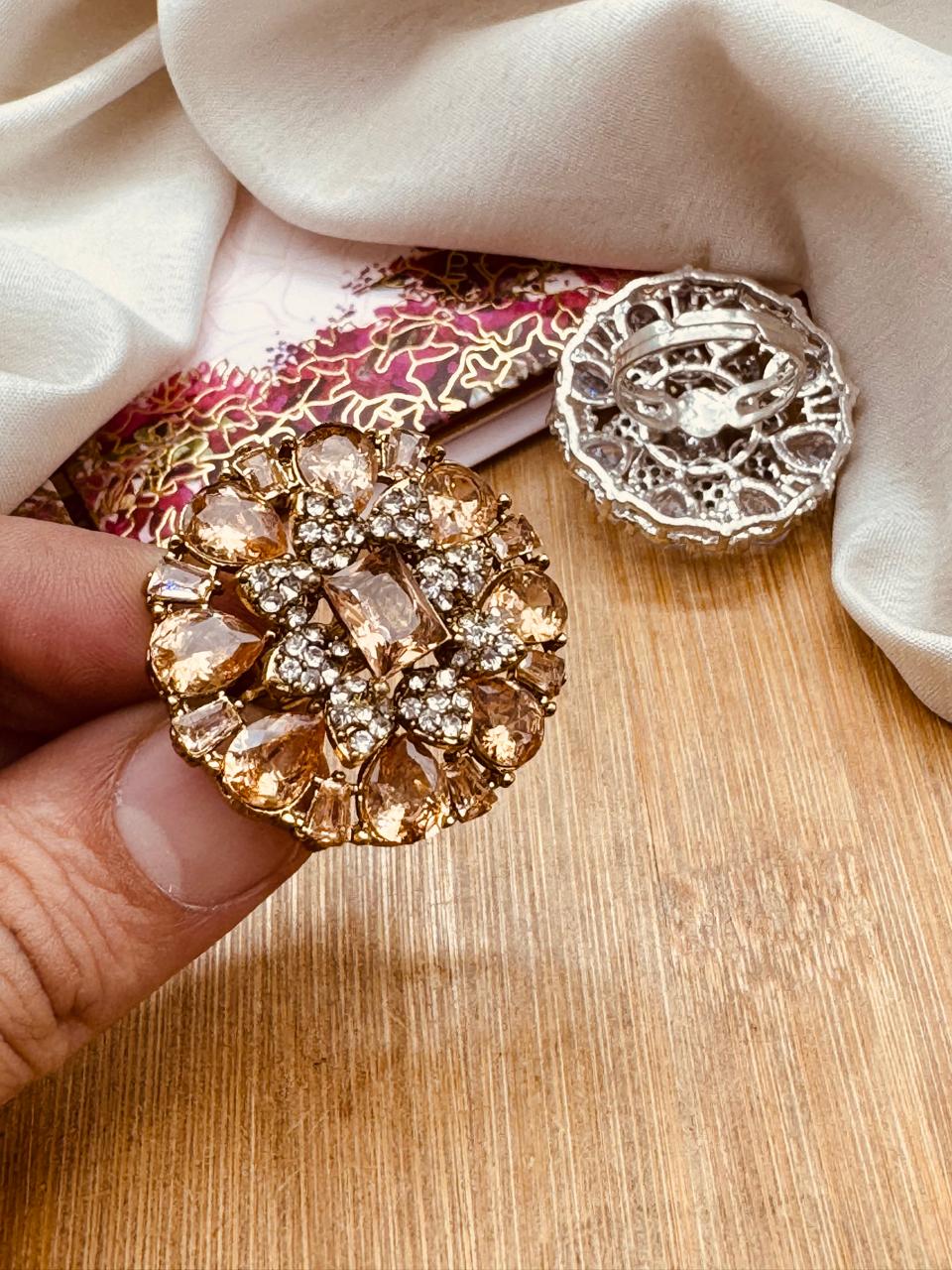 Zirconia Flower Adjustable Ring R-417