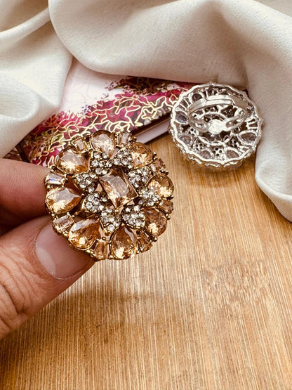 Zirconia Flower Adjustable Ring R-417