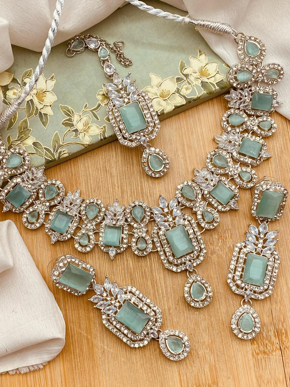 Zirconia Doublet stones Necklace set-2572 Nayab Jewellery