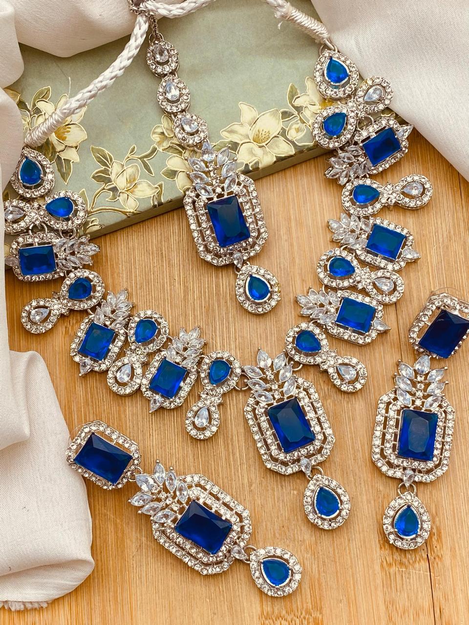 Zirconia Doublet stones Necklace set-2572 Nayab Jewellery