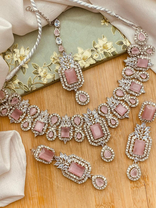 Zirconia Doublet stones Necklace set-2572 Nayab Jewellery