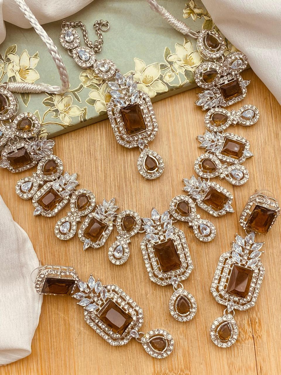 Zirconia Doublet stones Necklace set-2572 Nayab Jewellery