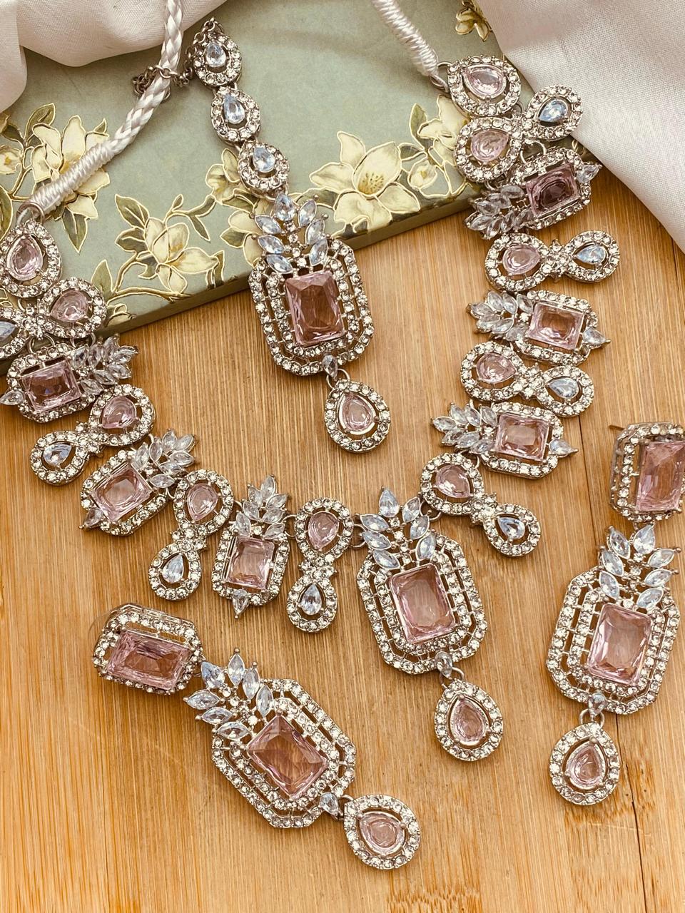 Zirconia Doublet stones Necklace set-2572 Nayab Jewellery