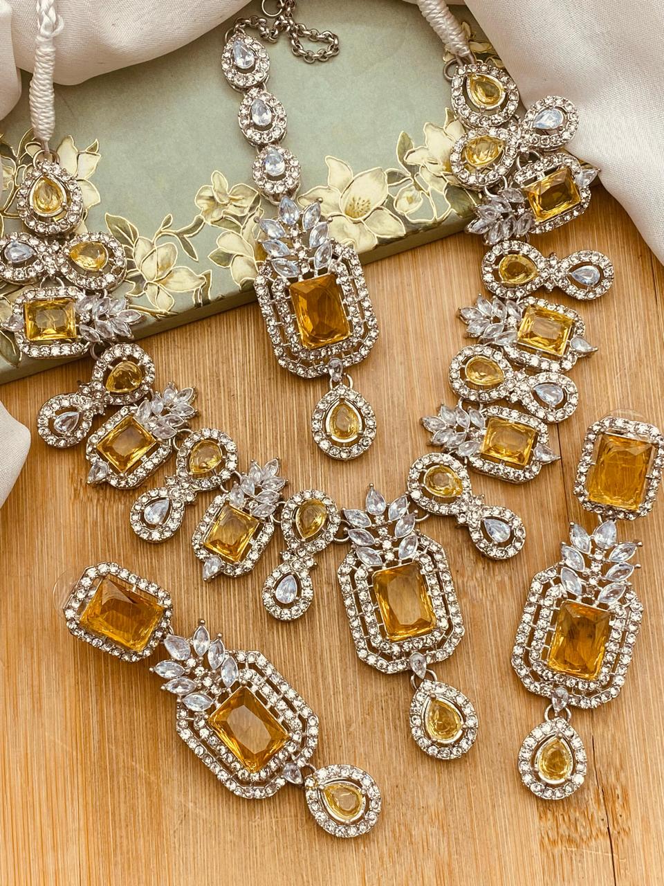 Zirconia Doublet stones Necklace set-2572 Nayab Jewellery