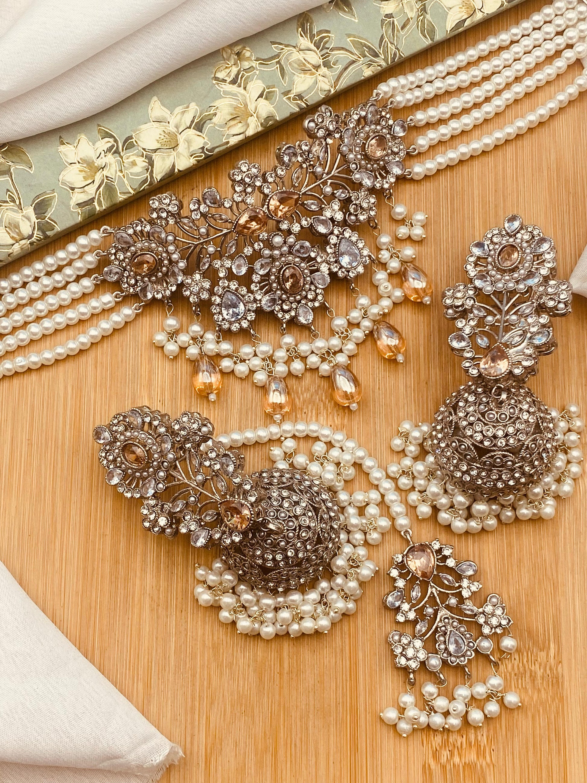 Zarcon Chokar set with Jhmka Tika NJ-1420-Silver Nayab Jewellery