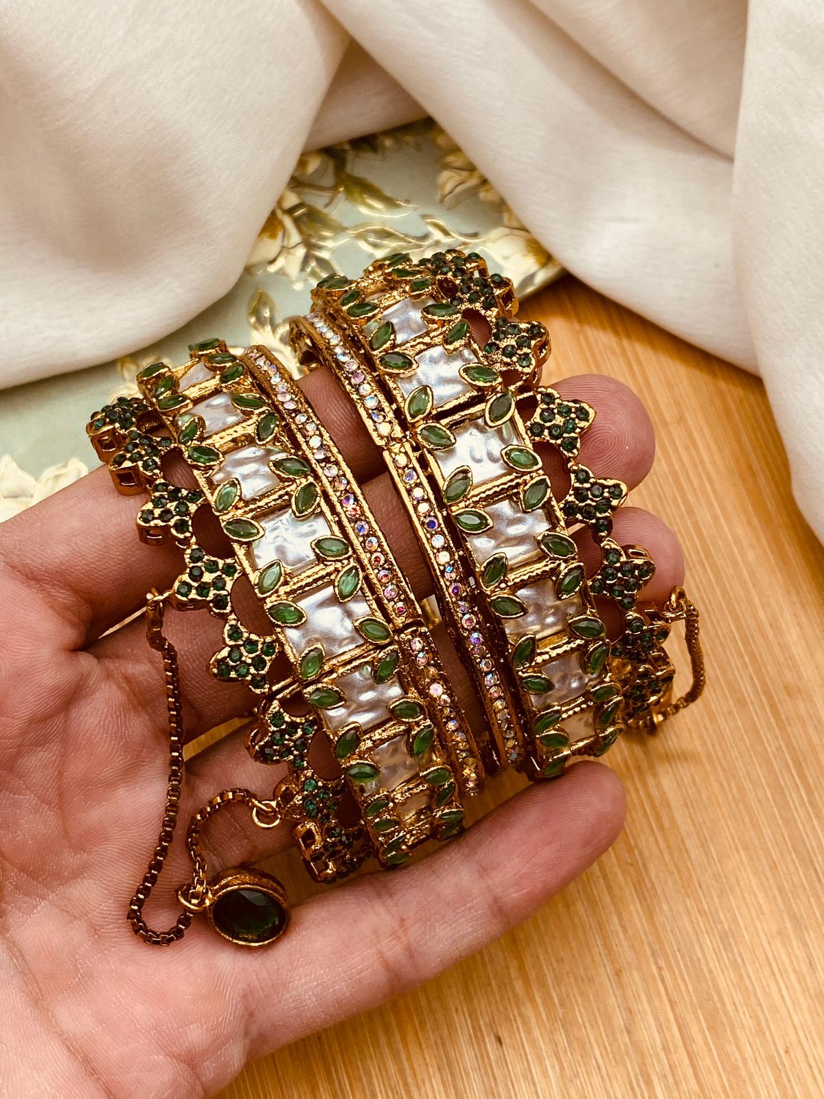 Turkish Mother Pearl openable Bangles (pair)-2779 Nayab Jewellery