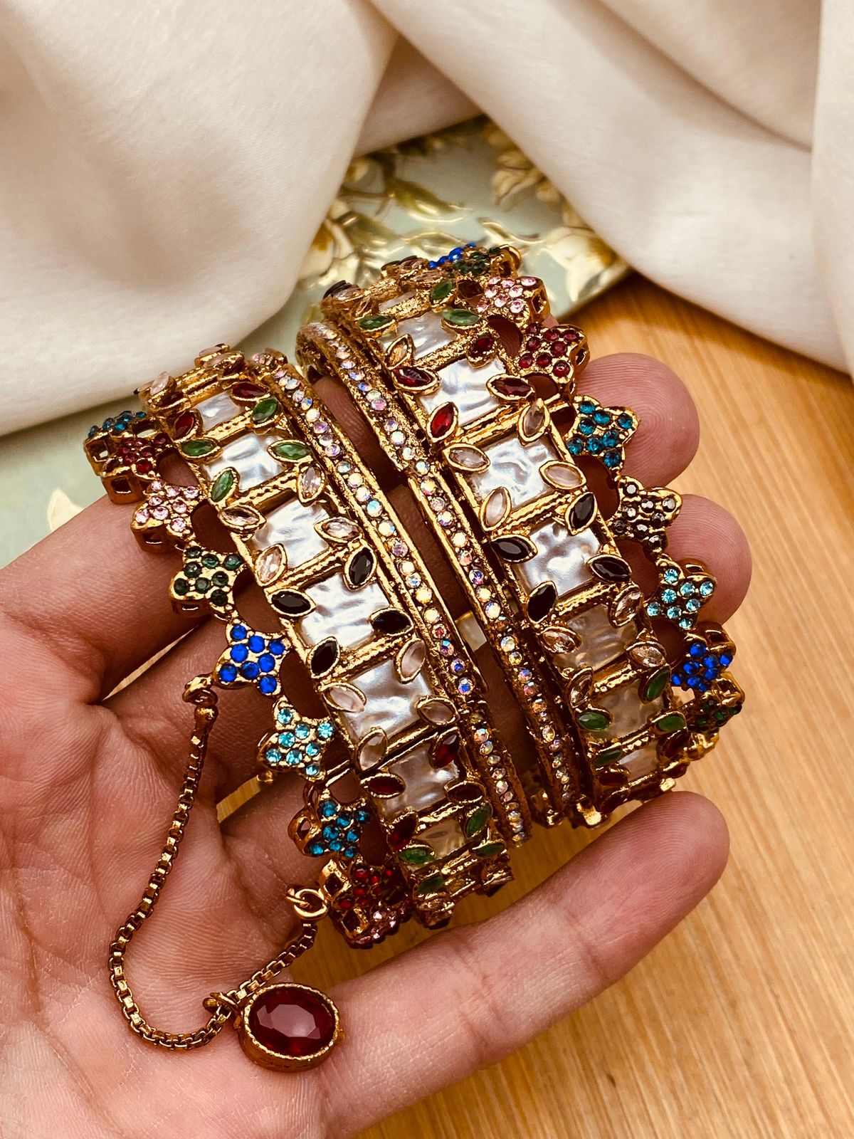 Turkish Mother Pearl openable Bangles (pair)-2779 Nayab Jewellery