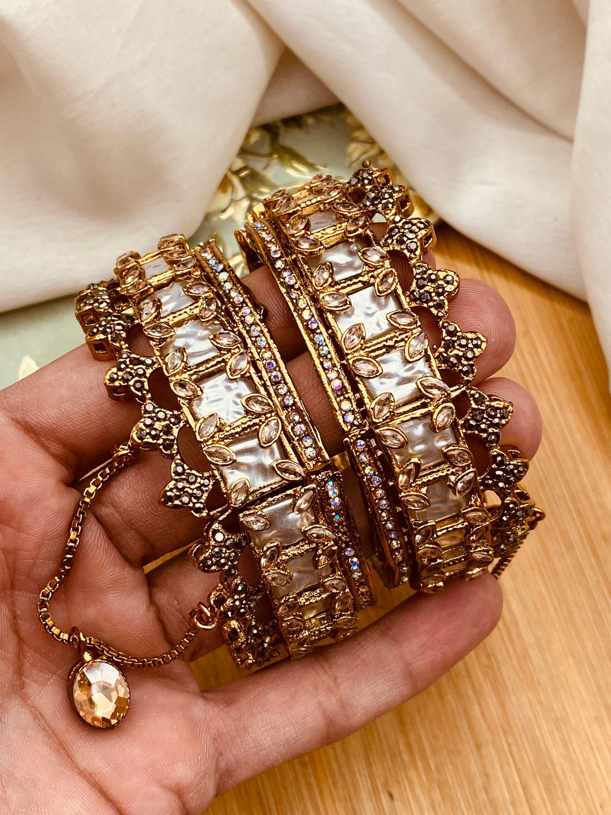 Turkish Mother Pearl openable Bangles (pair)-2779 Nayab Jewellery