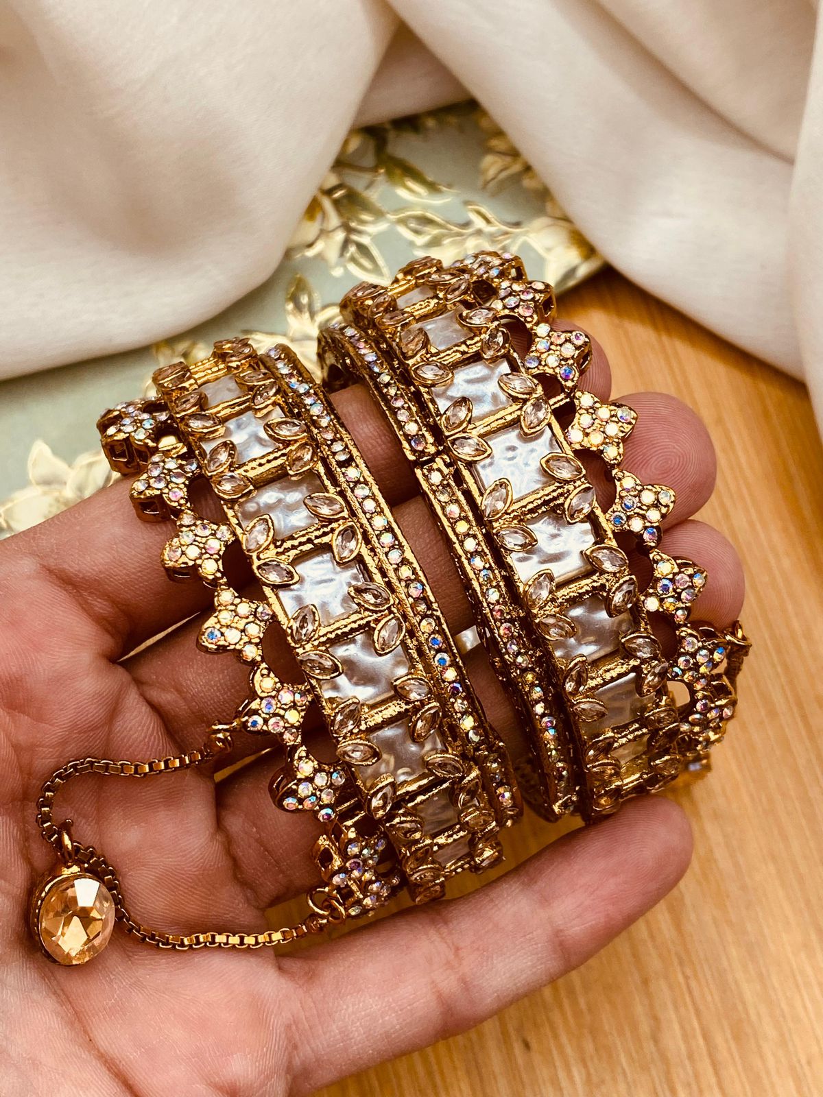 Turkish Mother Pearl openable Bangles (pair)-2779 Nayab Jewellery