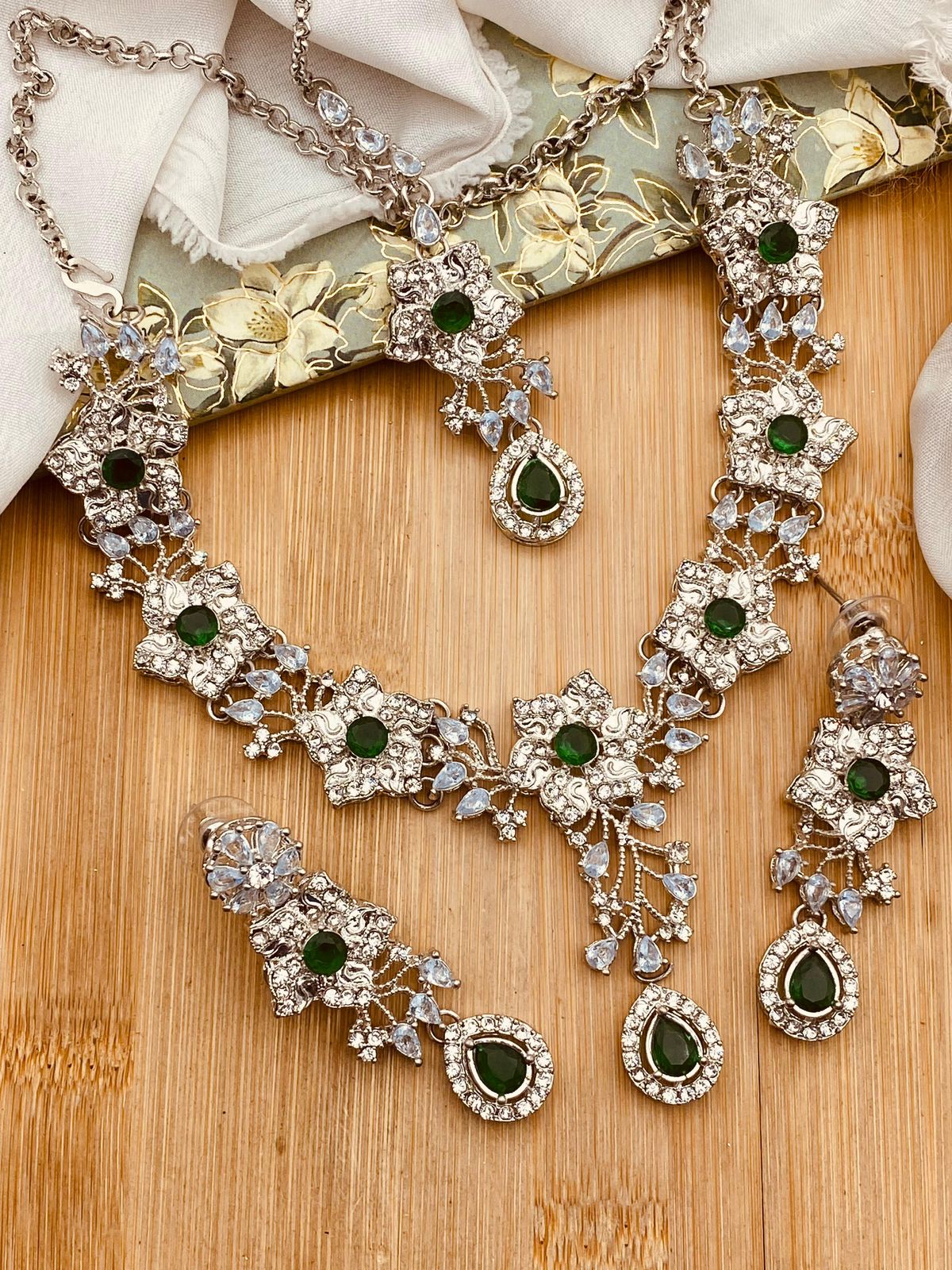 Turkish Necklace set-2816-Silver Nayab Jewellery
