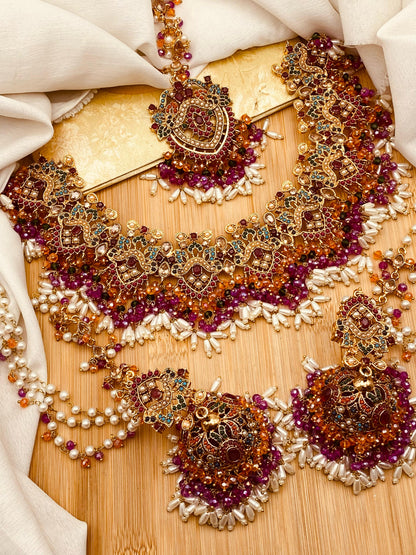 Noratan Bridal Necklace set with Sahara jhumka Tika-2821 Nayab Jewellery