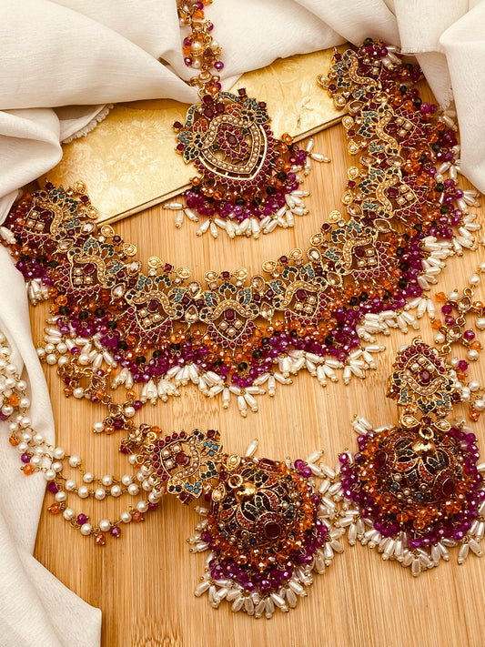 Noratan Bridal Necklace set with Sahara jhumka Tika-2821 Nayab Jewellery