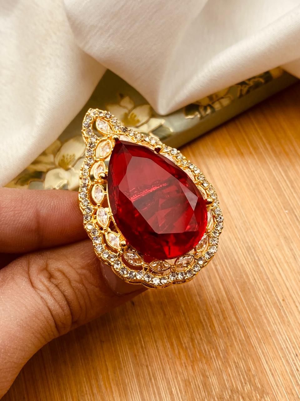Egyptian  Big size Adjustable Ring-2415- D Doublet Stone