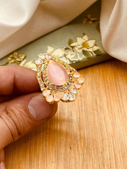 Zirconia Almond Ring (Adjustable)-2844-Golden