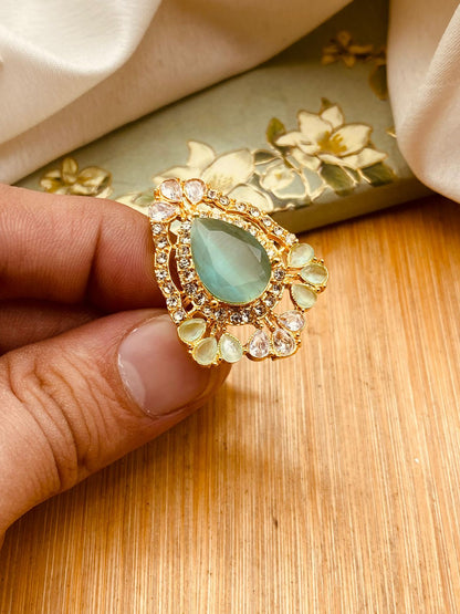 Zirconia Almond Ring (Adjustable)-2844-Golden