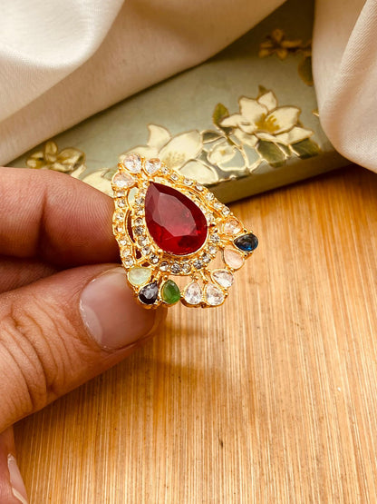 Zirconia Almond Ring (Adjustable)-2844-Golden