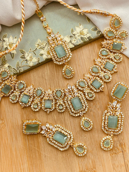 Zirconia Doublet stones Necklace set-2572-Golden