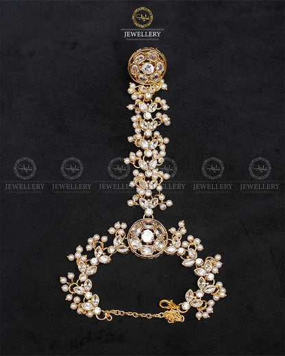 Zarcon Angla (Bracelet with Ring)-2213-Golden Nayab Jewellery
