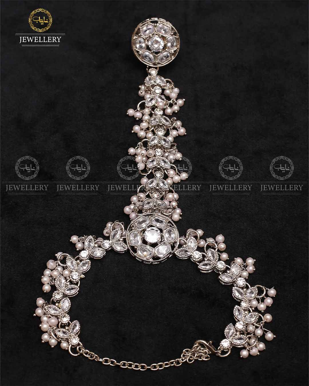 Zarcon Angla (Bracelet with Ring)-2213-Silver Nayab Jewellery