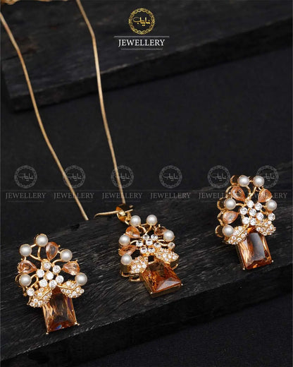 Zarcon Flower Locket set with Chain -2028 -Gloden Nayab Jewellery