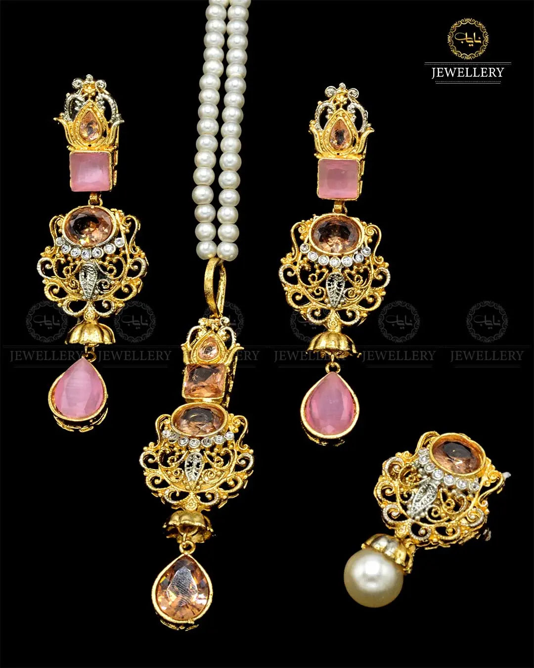 Zarcon Locket Combo set with pearl mala NJ-1857-G Nayab Jewellery