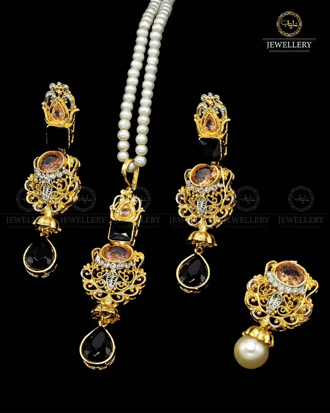 Zarcon Locket Combo set with pearl mala NJ-1857-G Nayab Jewellery