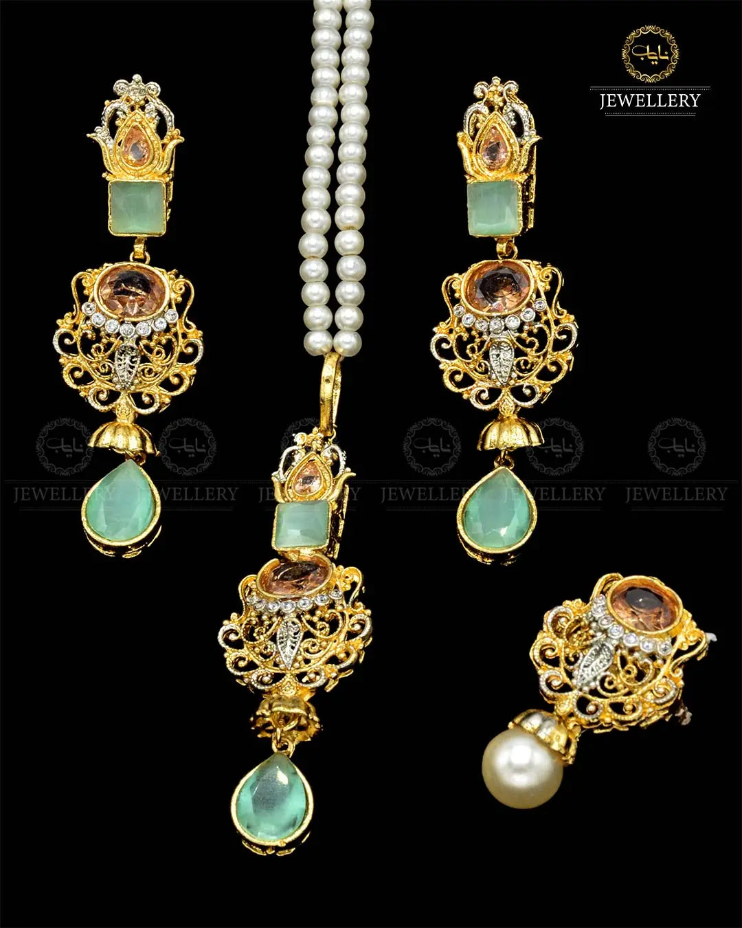 Zarcon Locket Combo set with pearl mala NJ-1857-G Nayab Jewellery