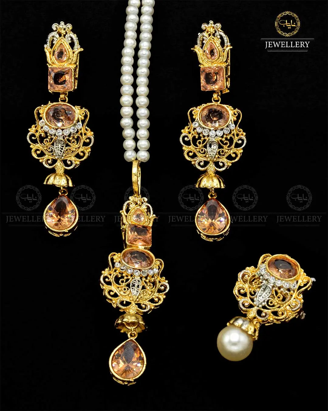 Zarcon Locket Combo set with pearl mala NJ-1857-G Nayab Jewellery