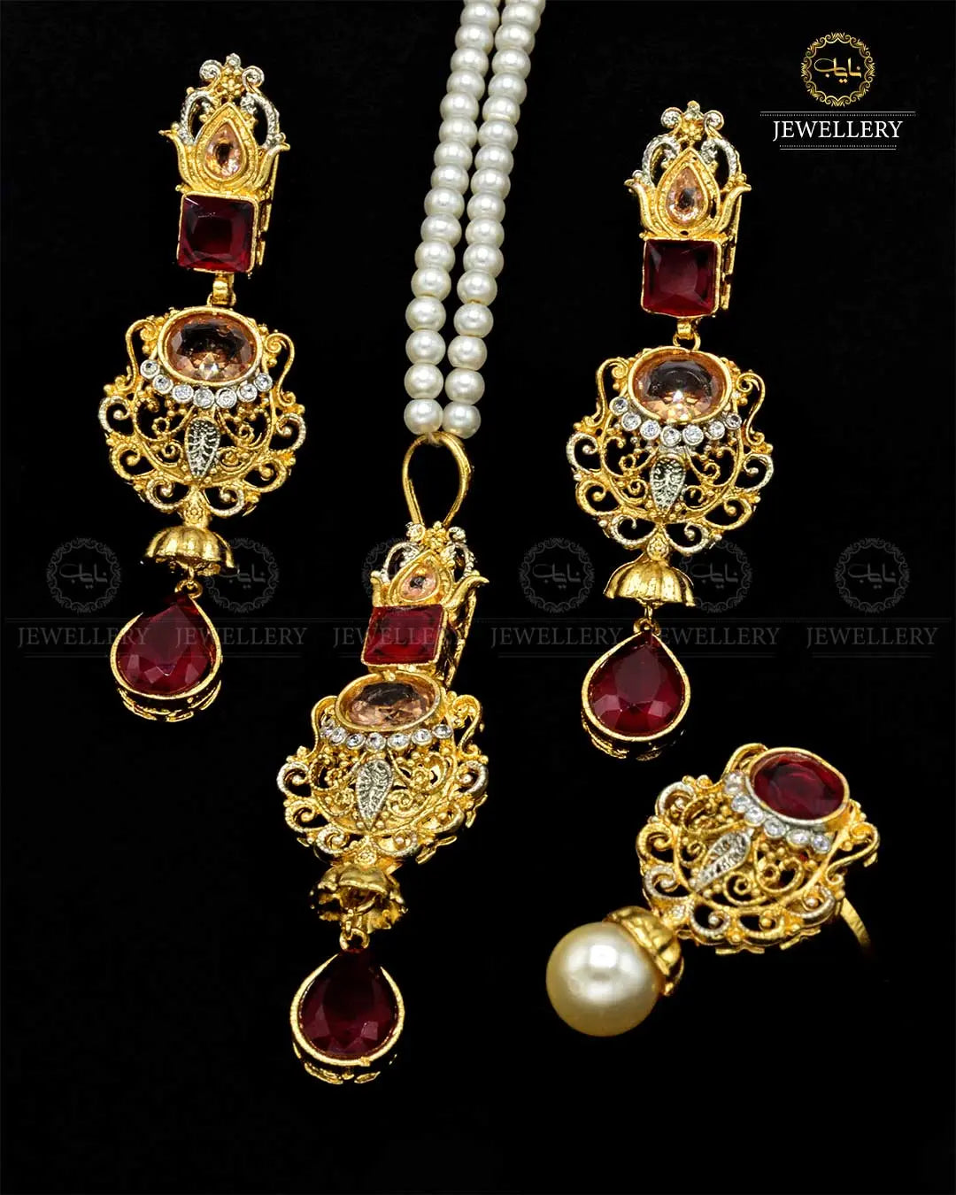 Zarcon Locket Combo set with pearl mala NJ-1857-G Nayab Jewellery