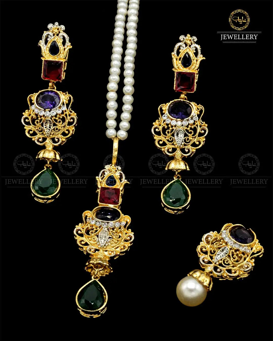 Zarcon Locket Combo set with pearl mala NJ-1857-G Nayab Jewellery