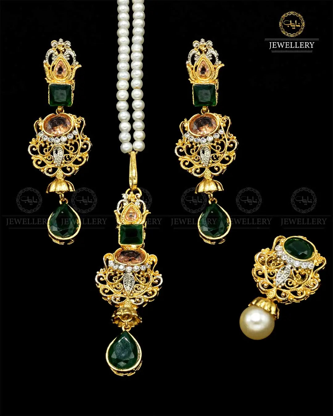 Zarcon Locket Combo set with pearl mala NJ-1857-G Nayab Jewellery