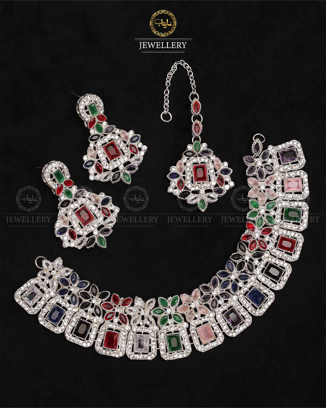 Zarcon Necklace set-2316-Silver Nayab Jewellery