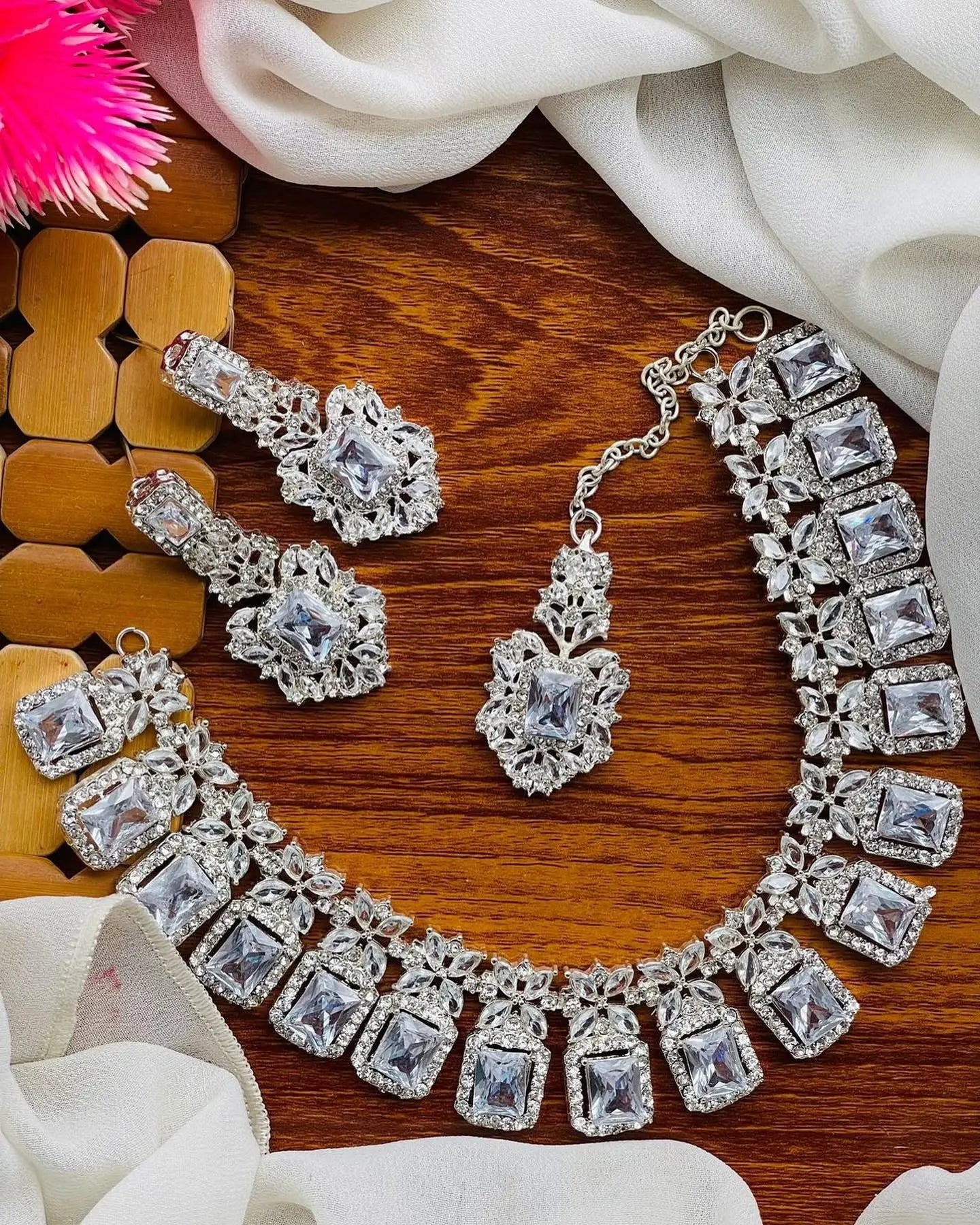 Zarcon Necklace set-2316-Silver Nayab Jewellery