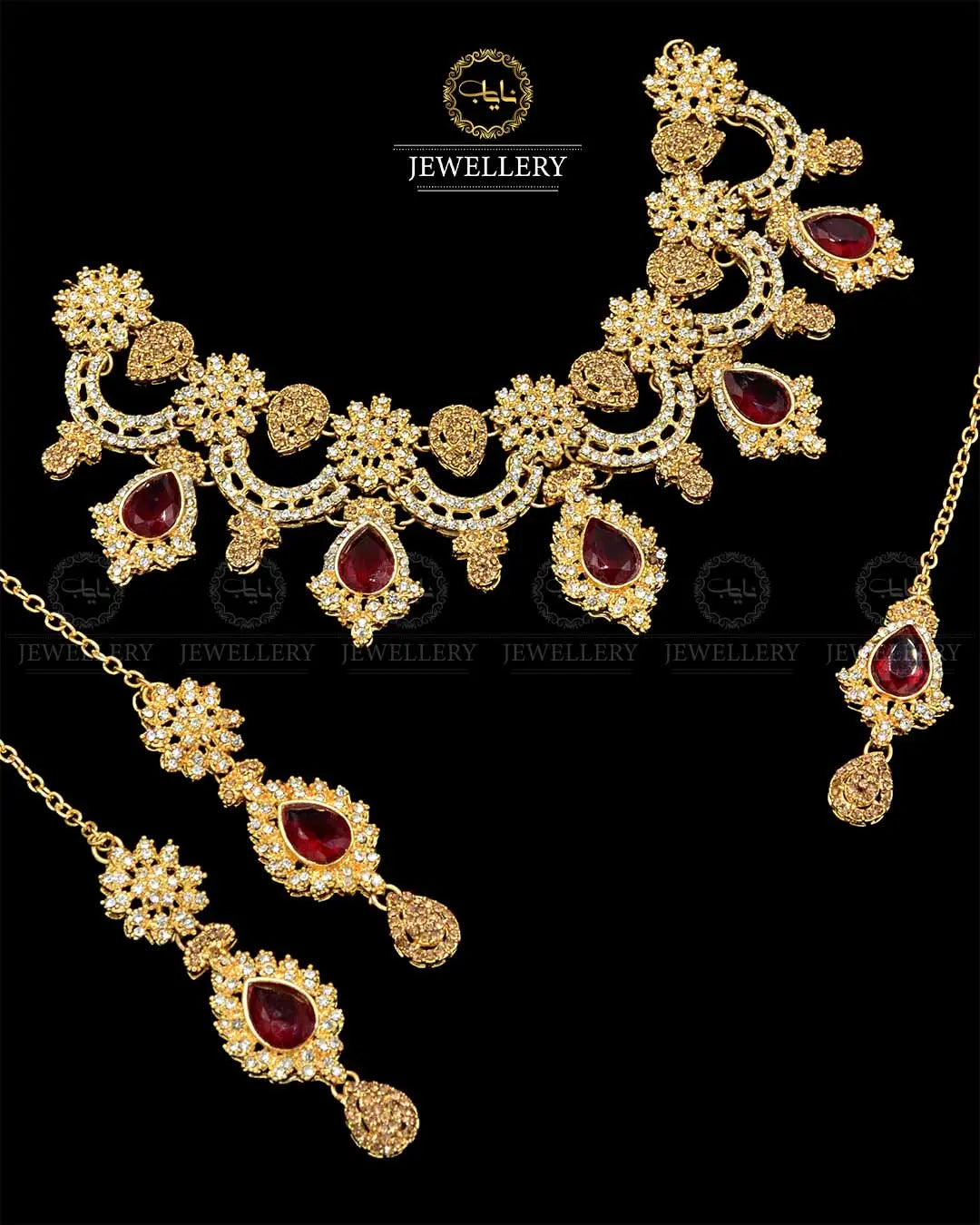 Zarcon Necklace set with Tika NJ-1903-G Nayab Jewellery