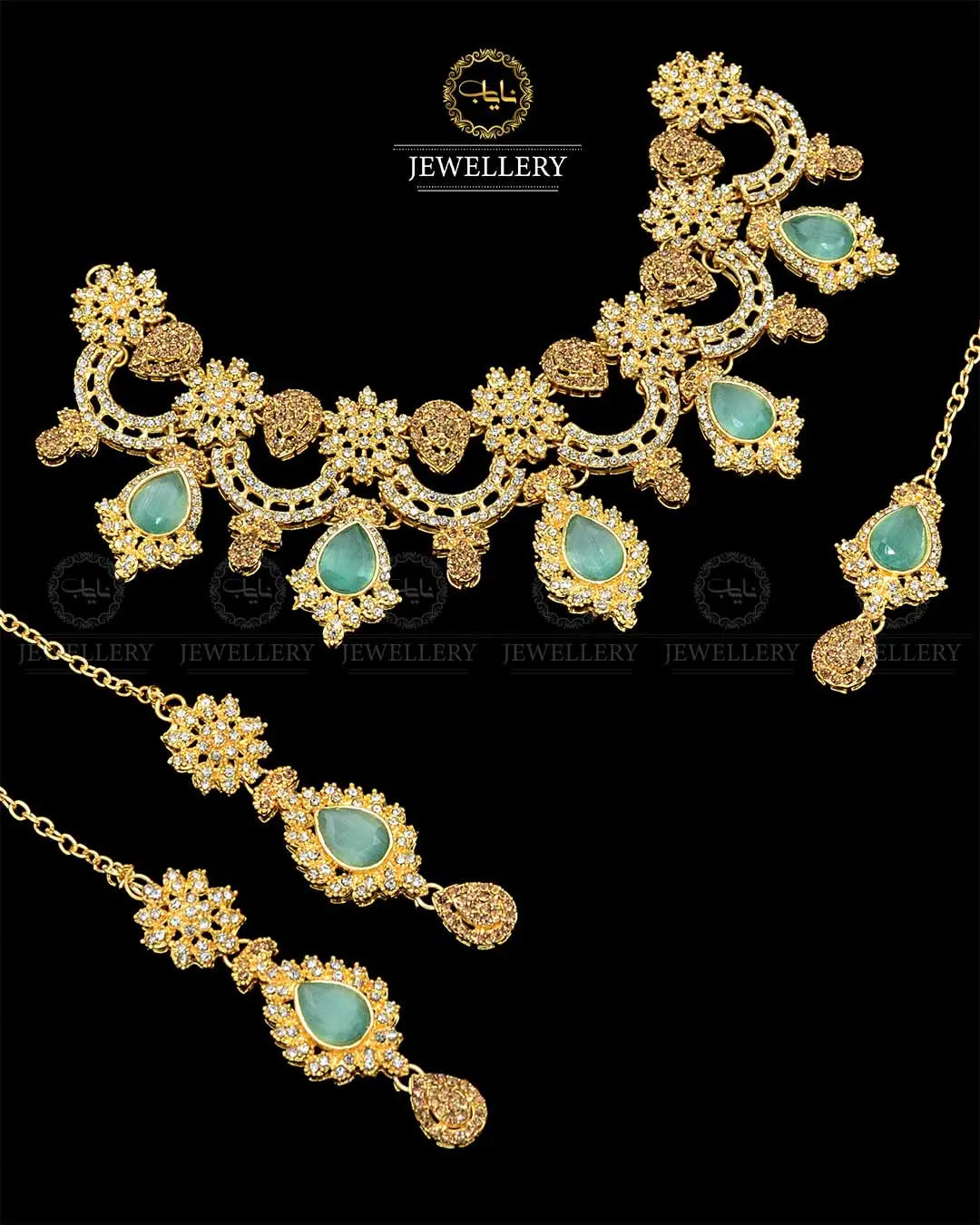 Zarcon Necklace set with Tika NJ-1903-G Nayab Jewellery