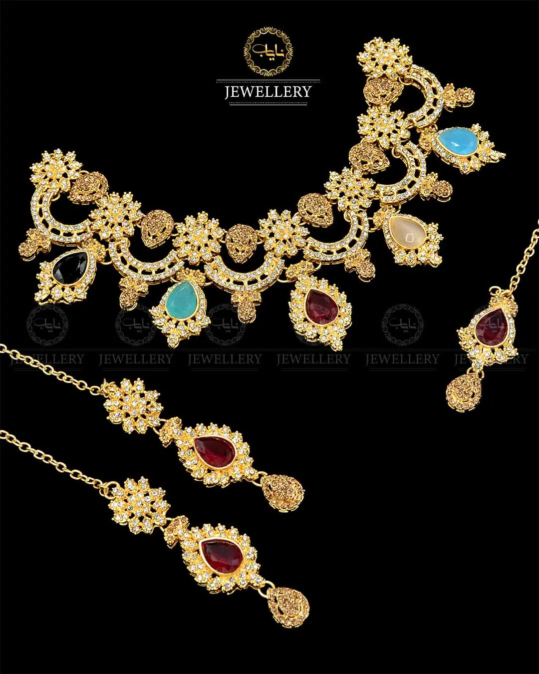 Zarcon Necklace set with Tika NJ-1903-G Nayab Jewellery