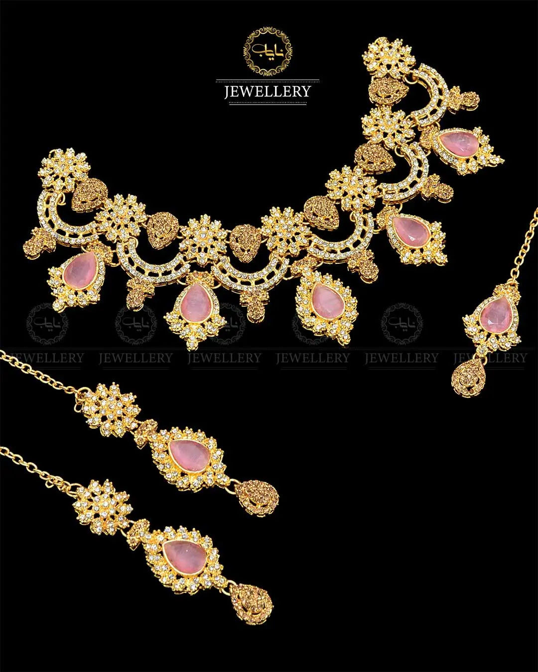 Zarcon Necklace set with Tika NJ-1903-G Nayab Jewellery