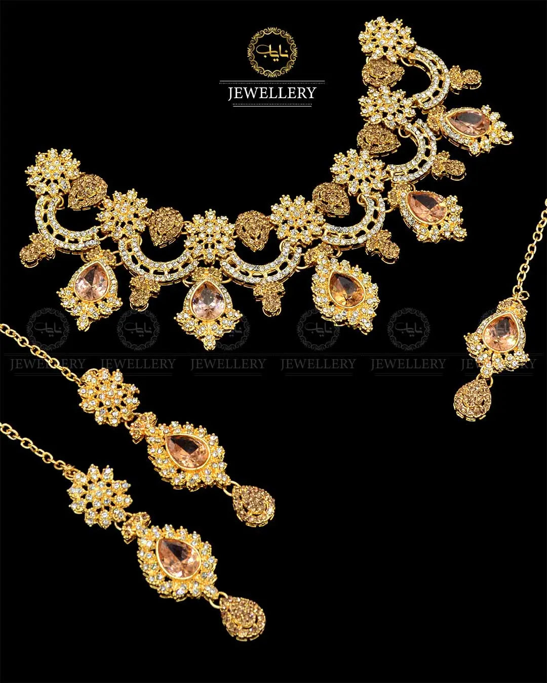 Zarcon Necklace set with Tika NJ-1903-G Nayab Jewellery