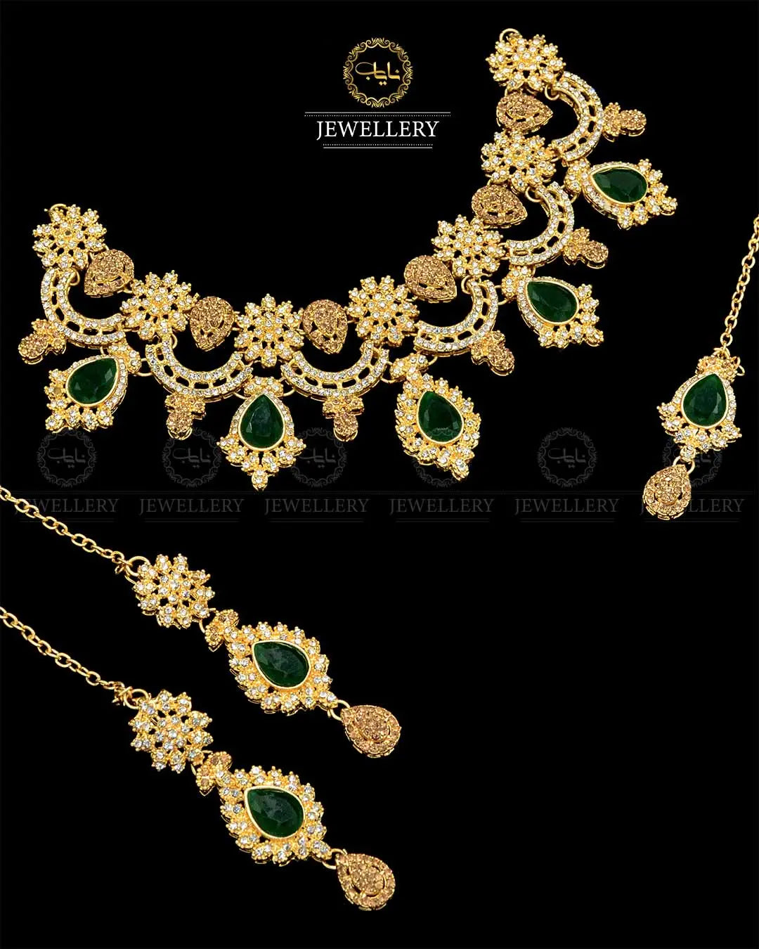 Zarcon Necklace set with Tika NJ-1903-G Nayab Jewellery