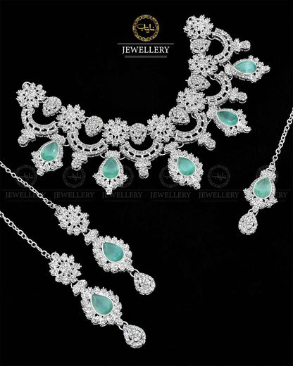 Zarcon Necklace set with Tika NJ-1903-Silver Nayab Jewellery