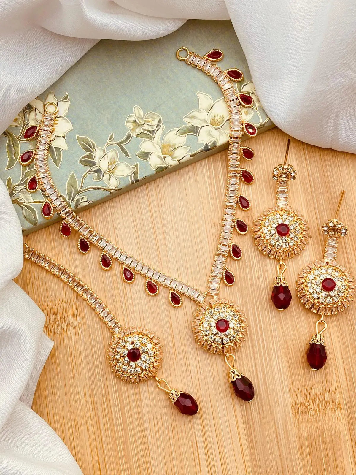 Zarcon Necklace set with Tika NJ-1914-G Nayab Jewellery