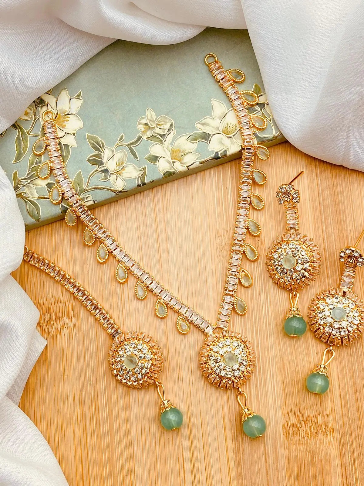 Zarcon Necklace set with Tika NJ-1914-G Nayab Jewellery